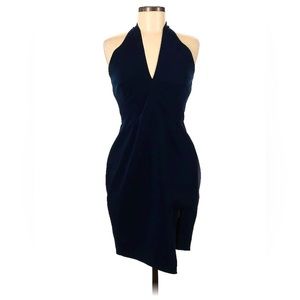 Keepsake The Label Navy Halter Mini Cocktail Dress w/ Side Slit & Keyhole Back